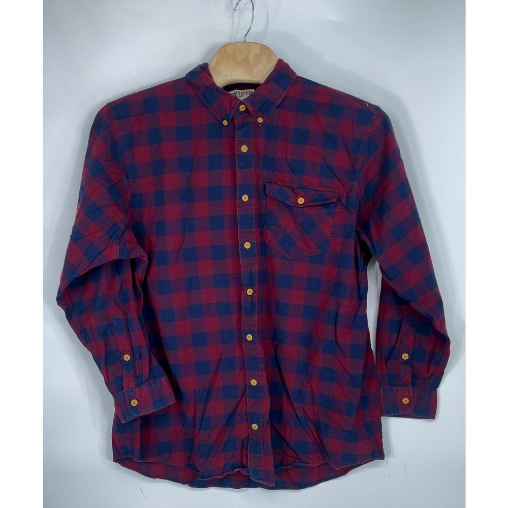 Duluth Trading Co Mens Shirt 2XL Tall Button Down Red Blue Plaid Cotton Western